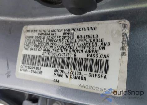 2003 Toyota Matrix Xrs из США, поврежденный, VIN 2T1KY38E23C049116